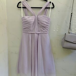 David's bridal Y neck crinkle chiffon short dress